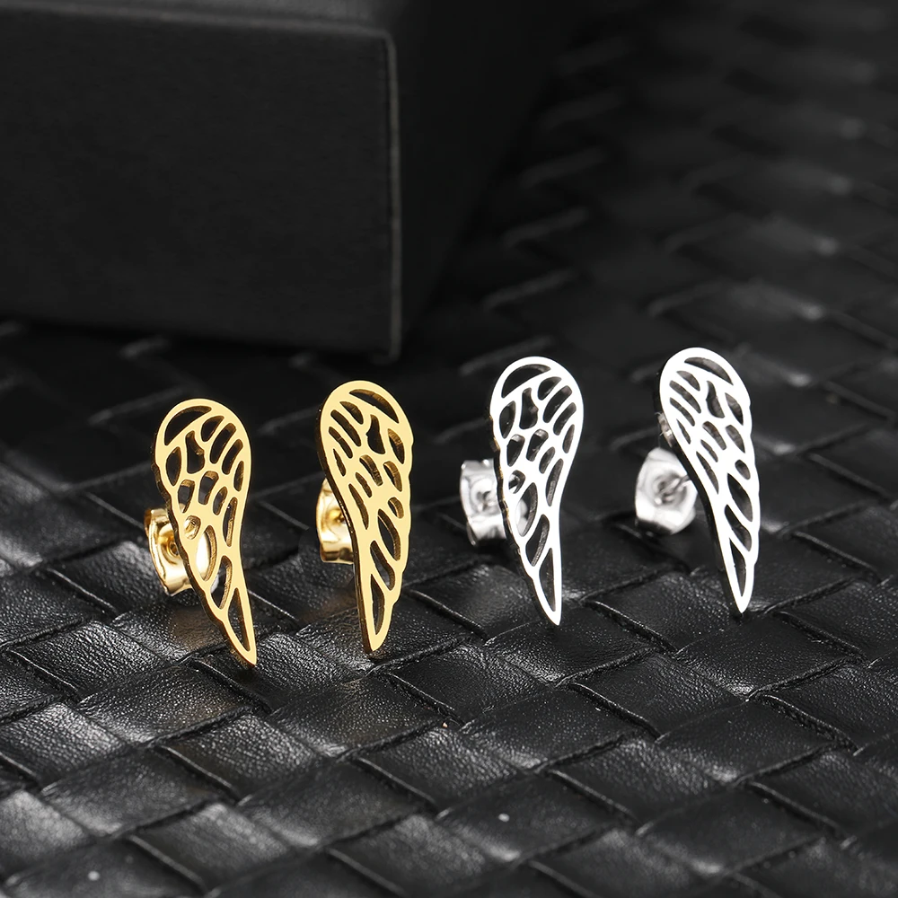 Stainless Steel Earrings 2022 Trend Charms Angel Wing Korean Fashion Unusual Stud Earrings For Women Jewelry Party Girls Gifts