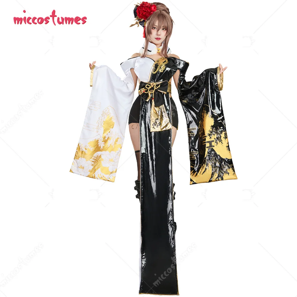 Miccostumes Women's Noir Cosplay Costume Kimono Top and Shorts with Waistband and Headpiece Halloween Cosplay Costumes