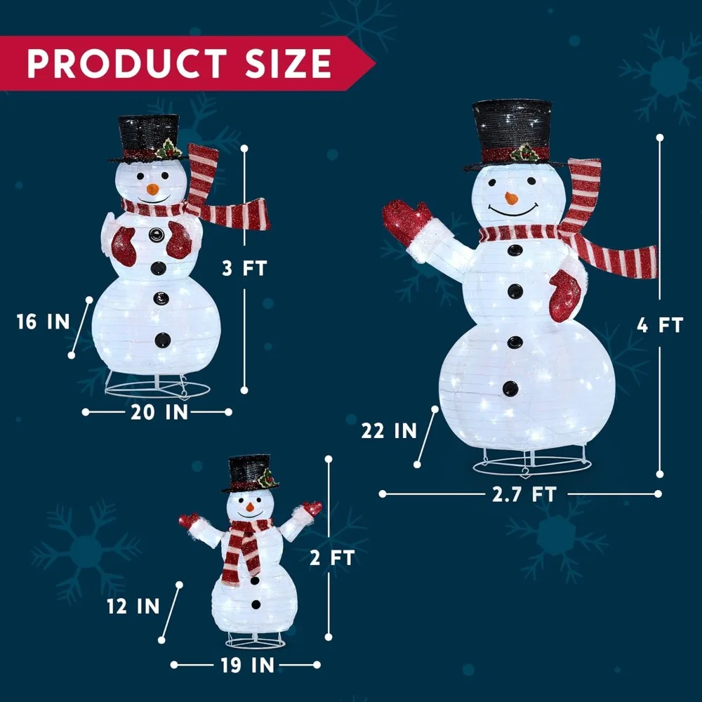 3 Christmas Collapsible Snowman Yard Light 270 Pre-Lit LED Cool White Lights for Christmas Event Decoration,Christmas Eve Night