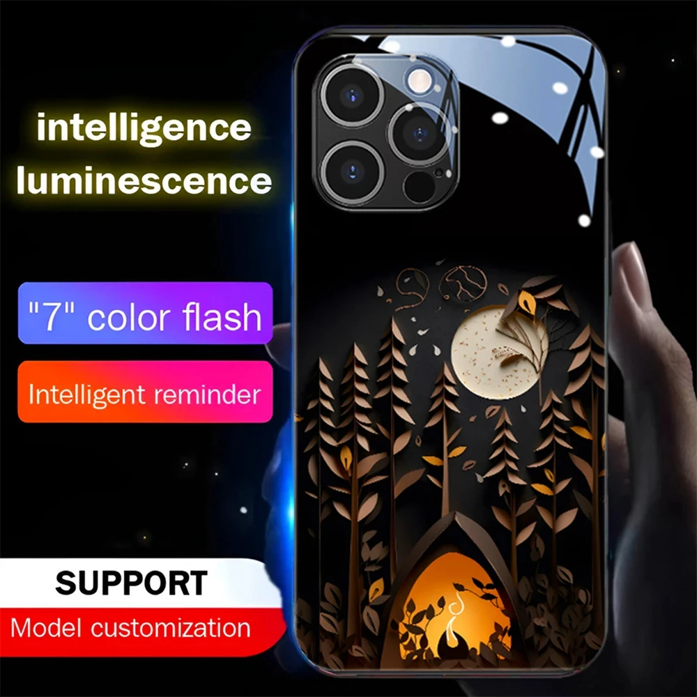 

So Quiet Moonlight LED Light Glow Luminous Phone Case Glitter Cover For iPhone 15 14 13 12 11 Pro Max XR XS Plus 6 7 8 SE2020