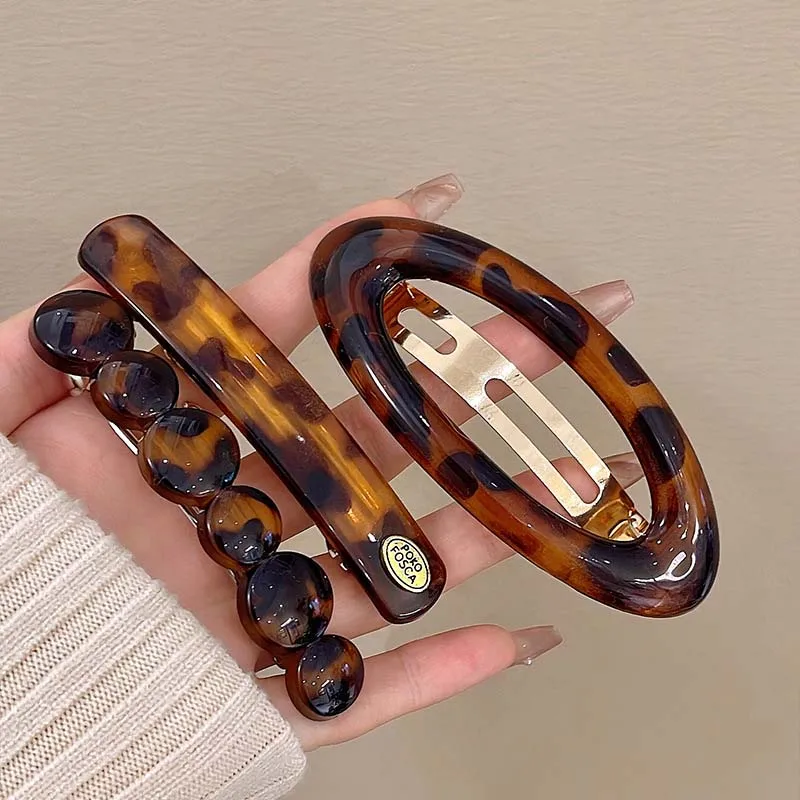 Vintage Leopard Oval Hair Spring Clip for Women Girls Korean Acetate BB Hair Clip Barrettes Jewelry Y2K Hair Accessories