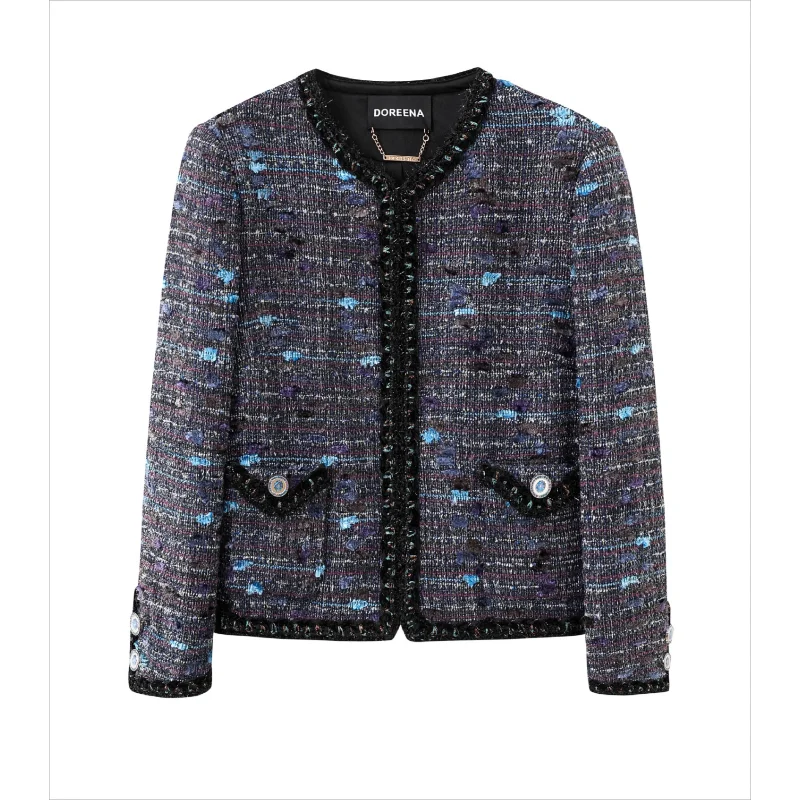 

Autumn Winter New High Quality Small Fragrance Short Coat Women's Fashion Tweed French Office Lady Vintage Long Sleeve Coat