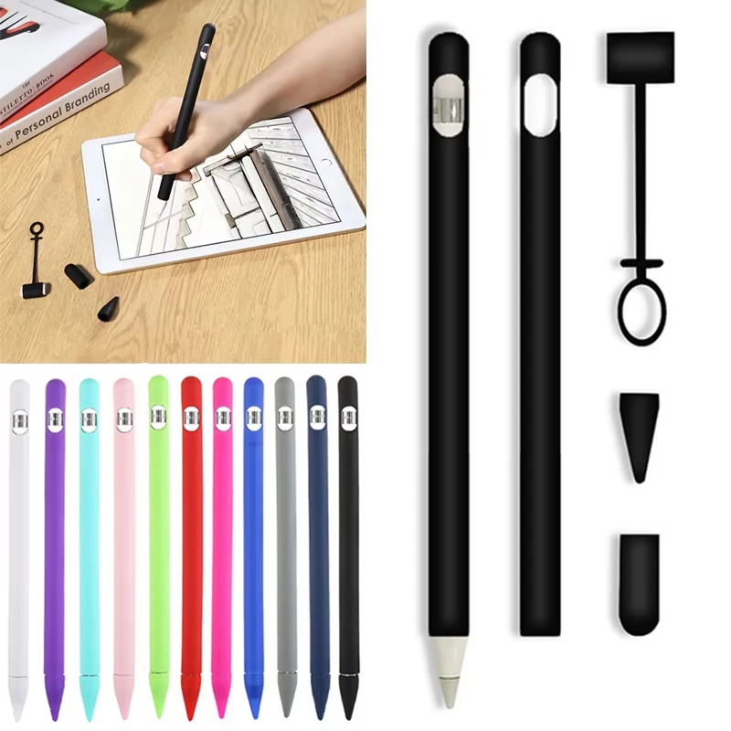 

4 In 1 Colorful Soft Silicone Cover For Apple Pencil 1st Generation Case For iPad Tablet Touch Pen Stylus Protective Sleeve Case