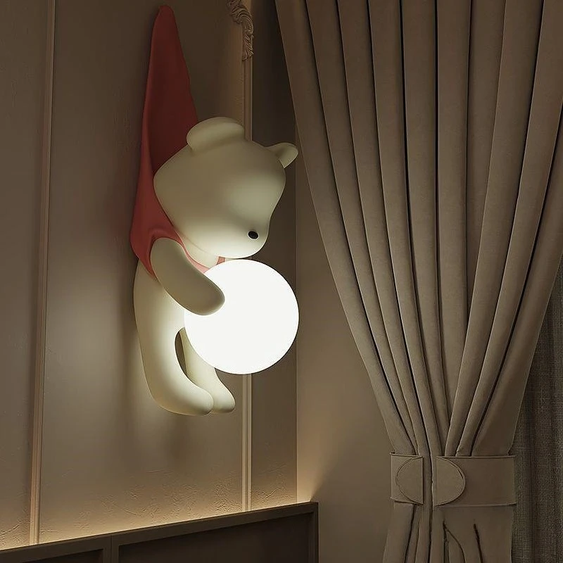 Little Bear LED Wall Lamp Bedroom Corridor Living Room Wall Light Creativity Cute Tricolor Lighting Lamps Resin Painted Lights