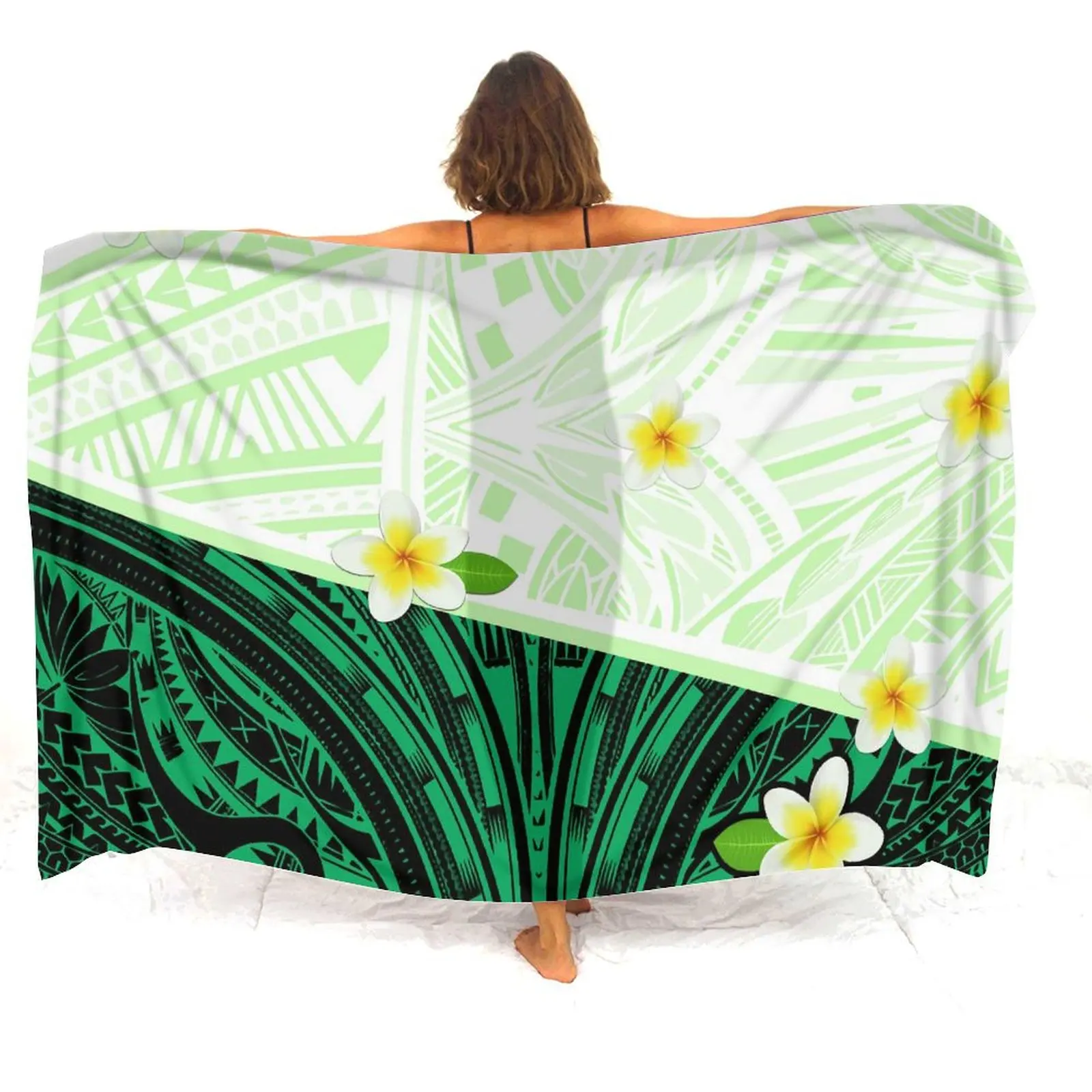 Delantal de playa de Sarong verde Hawaiano para mujer, abrigo de una pieza personalizado, diseño de tortuga, suave, Verano