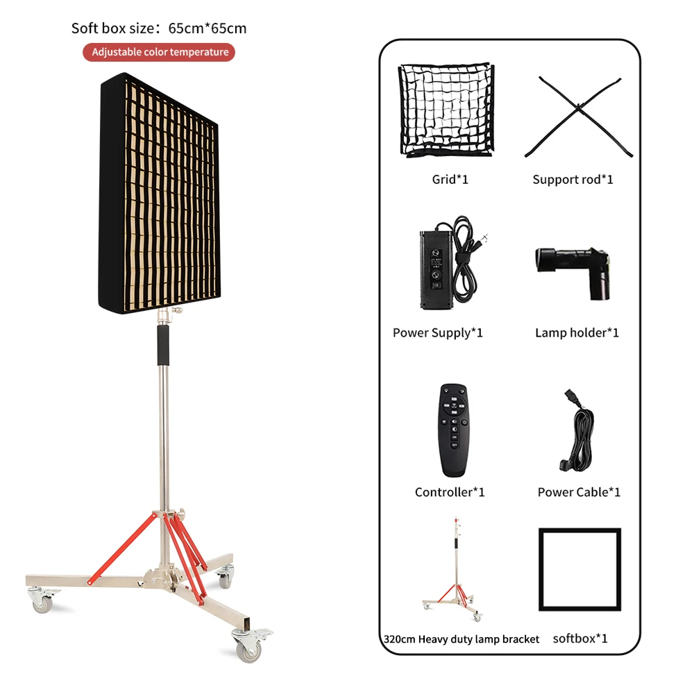 SH 63x63cm Photography Softbox With Honeycomb Comes With Light Panel Grid 3200-5600k Adjustable For Video Studio