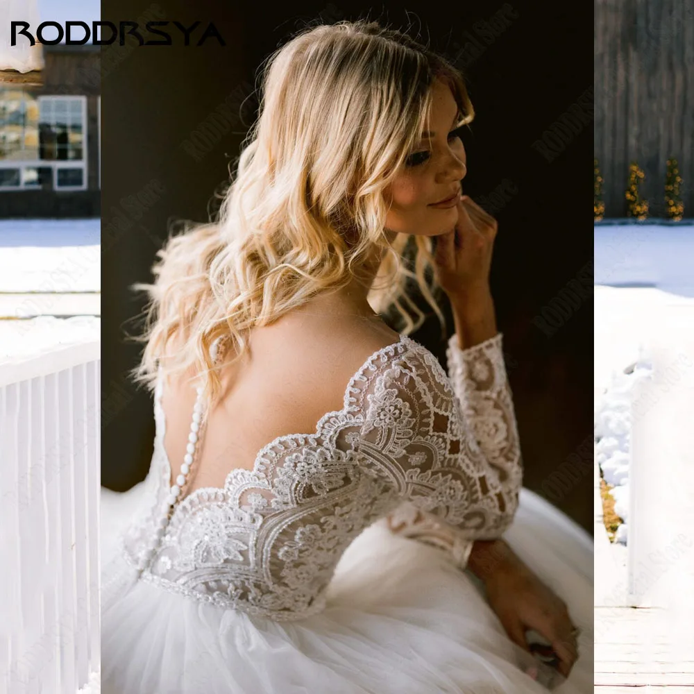 Gaun pengantin ilusi RODDRSYA gaun pengantin seksi dengan renda applique seksi Deep V-Neck A-line kancing belakang gaun pengantin vestido de noiva