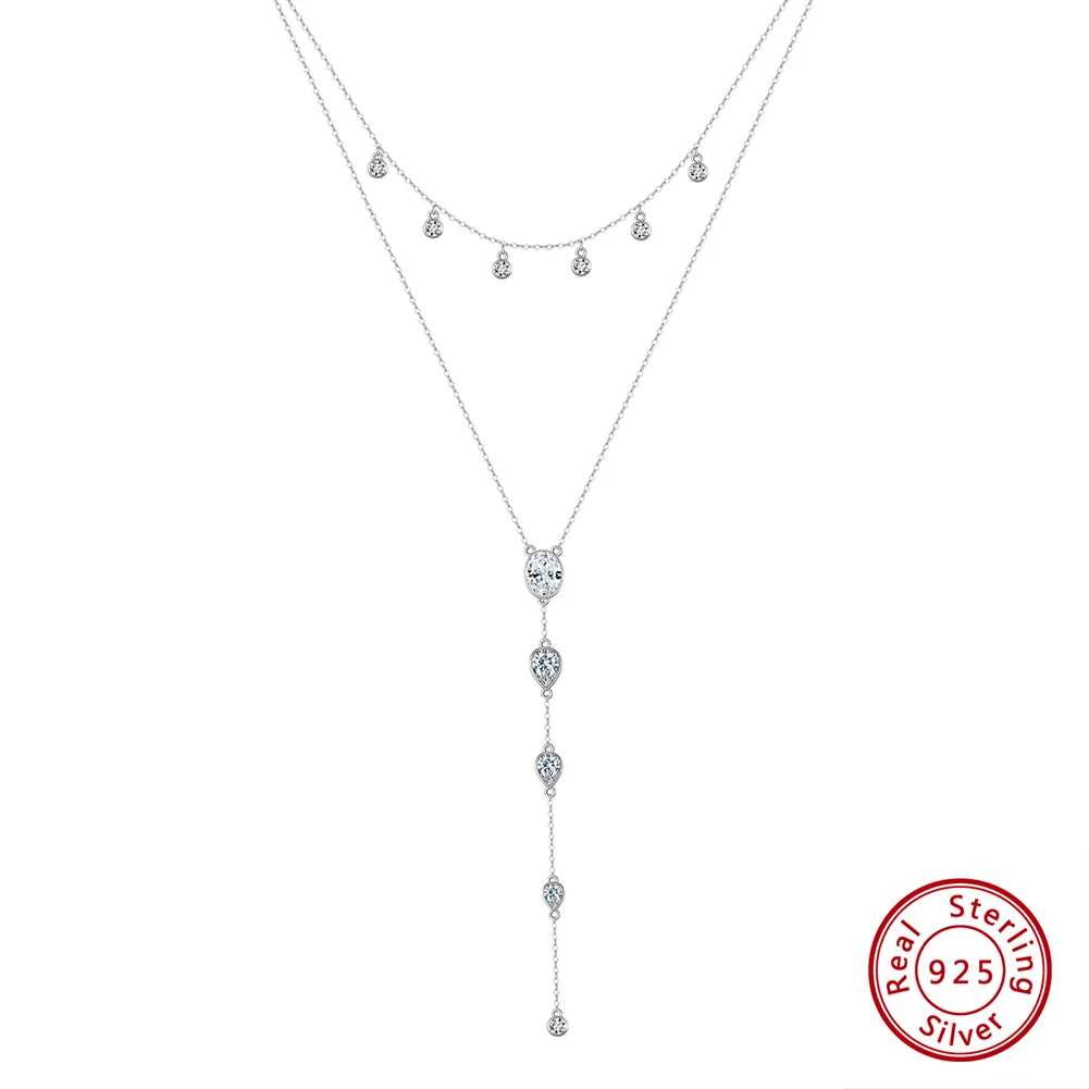 KISS MANDY 925 Sterling Silver Y-shaped Minimalist CZ Collarbone Necklace For Women Elegant Chain Fine Jewelry Party Gift BQN16