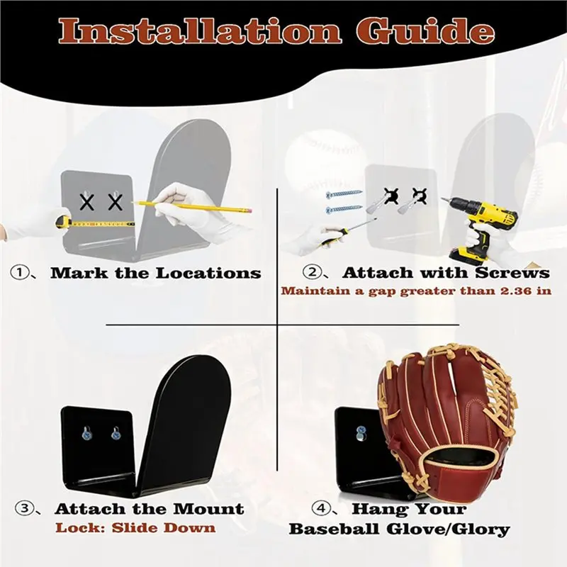 PHFU-For Bedroom Garage Decor Baseball Softball Glove Wall Mount Display Holder, Glove Hanger Rack Preserves Glove Shape