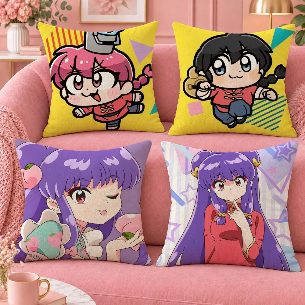 Anime Martial Arts Ranma 1/2 Cushion Cover Cute Cartoon Throw Pillow Cover Soft Plush Cushion Cover Sofa Bedroom Home Decor