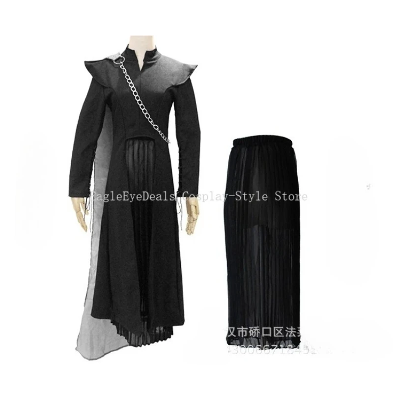 أزياء Daenerys Targaryen التأثيرية لشخصيات الفيلم فستان الموسم 7 الزي الأسود رداء الهالوين كرنفال الزي الرسمي للنساء #6