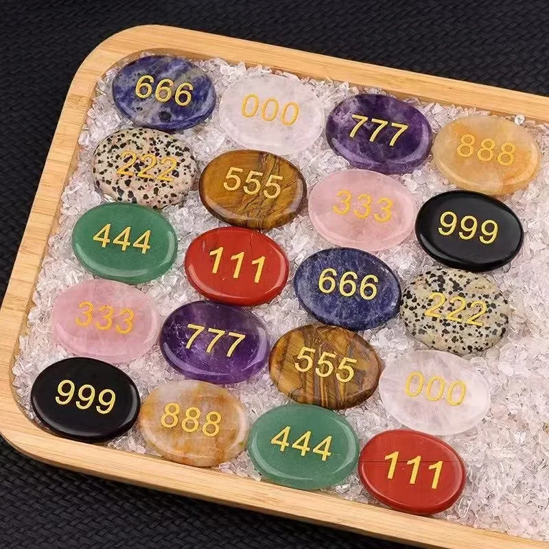 

10pc Reiki Healing Angel Number 111 222 333 444 555 666 777 888 999 Carved Palm Worry Stone for Anxiety Relief Decor Meditation
