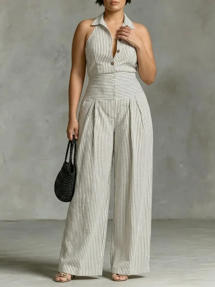 Elegant Striped Halter Wide-Leg Jumpsuit. S7636d55ce5814d9f82972440a3de44f2b