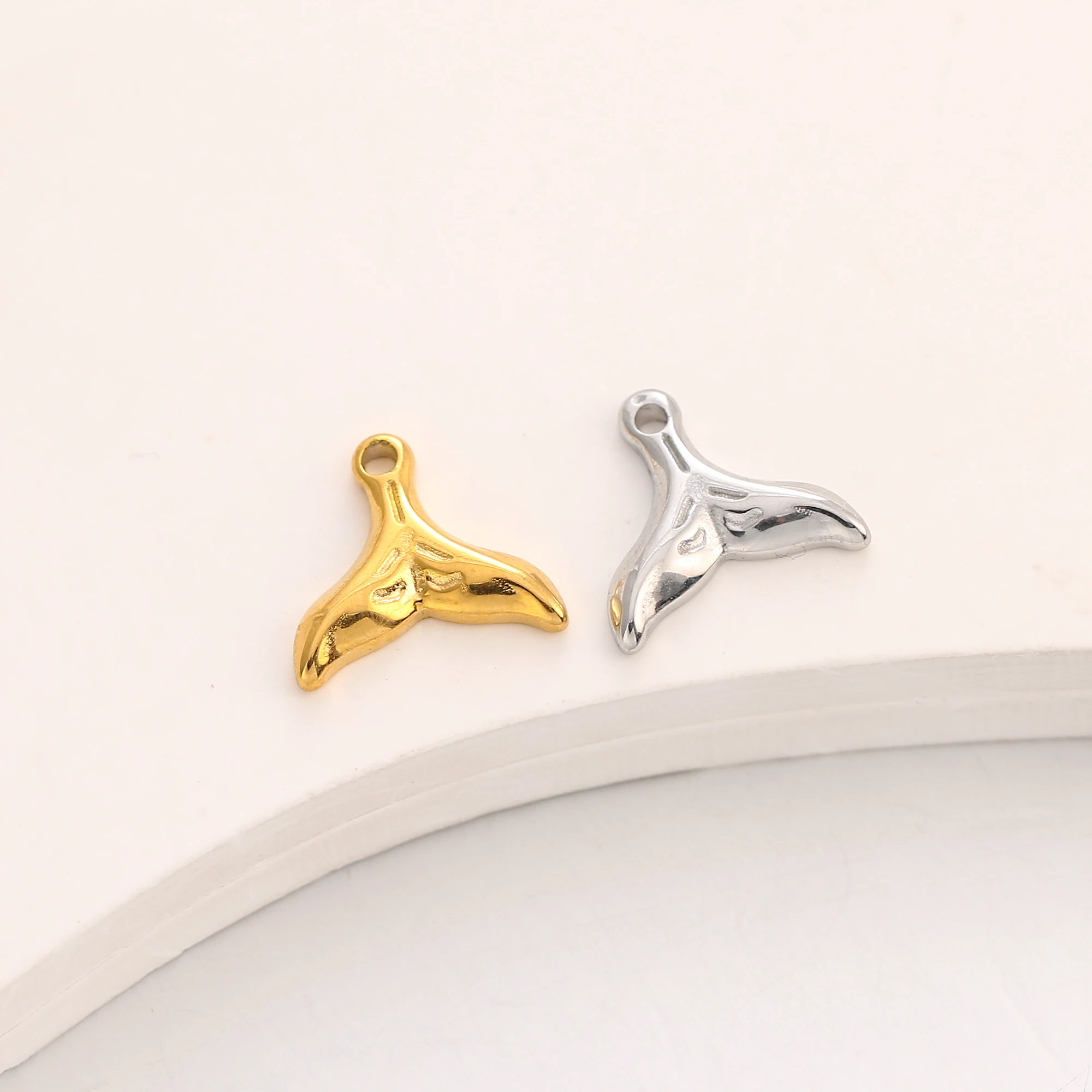 3Pcs Mermaid Fish Whale Tail Charms Stainless Steel Fishtail Marine Life Ocean Theme Pendant 18K Plated DIY Jewelry Making Craft