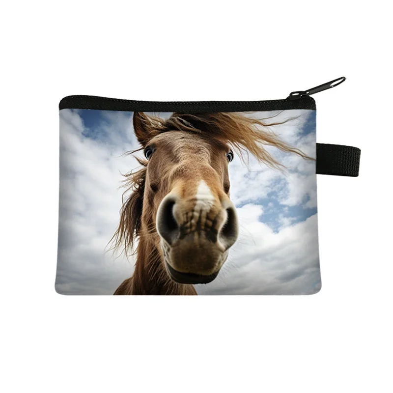 Running Horse Coin Purse Colorful Indian War Horse Cloud Backlit Paint Mini Wallet Man Women Credit Holder Money Coins Bag Gift