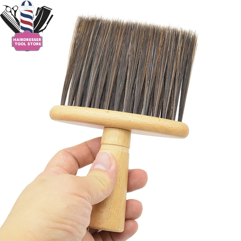 

Щетка с деревянной ручкой и мягкой щеткой для шеи и лица, щетка для стрижки волос, профессиональная очистка сломанных волос в салоне, инстру...