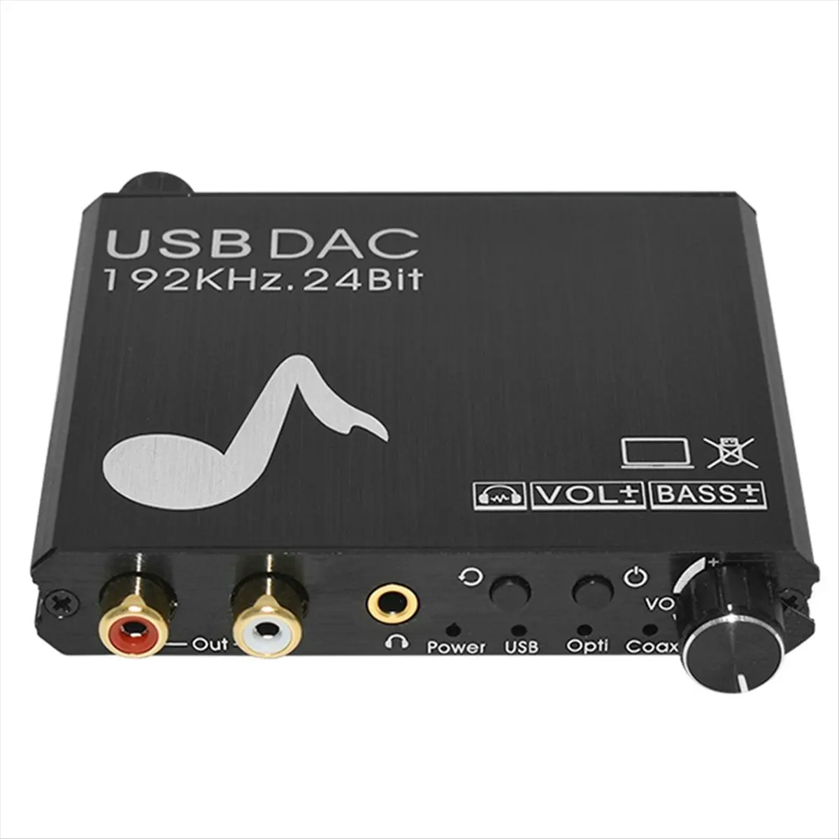

(A15I) USB DAC 192 кГц 24 бит Цифро-аналоговый преобразователь с регулировкой басов и громкости, коаксиальный и Toslink входы, аналоговые стереовыходы L/R RCA