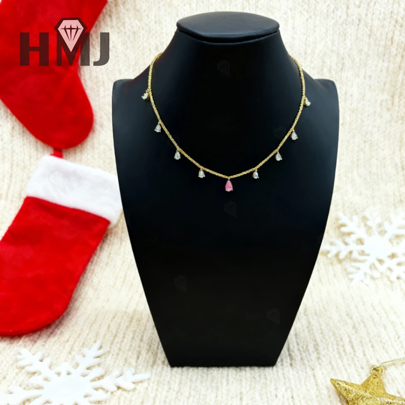 

5CT Nine-waterdrop Necklace Moissanite Diamond Pear Cut Custom 925 Sterling Silver Stackable Link Chain for Women Christmas Gift