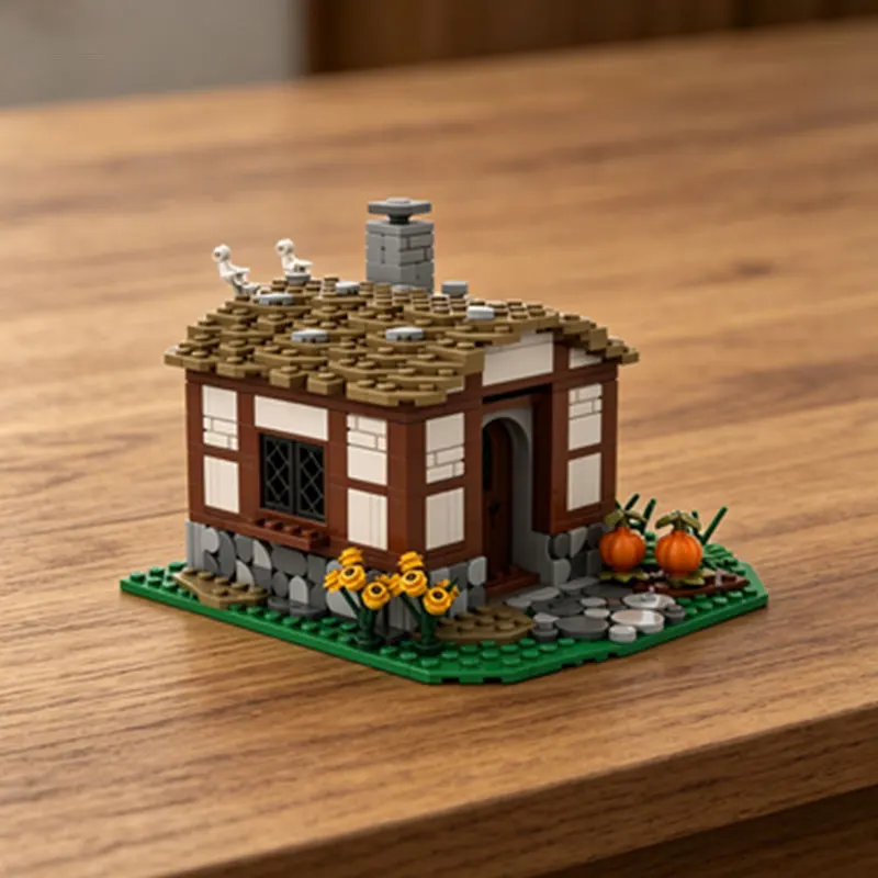 

Medieval Pumpkin Hut MOC Fairy Tale Farm Scene Small Particle Building Block Ornament Decoration Gift Toy Set