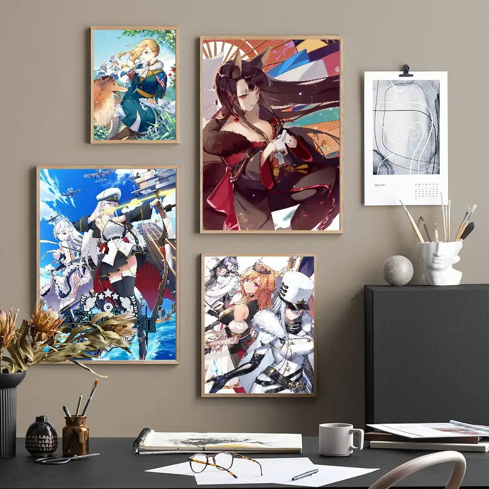 GAME Azur Lane Vintage Posters Sticky Retro Kraft Paper Sticker DIY Room Bar Cafe Kawaii Room Decor