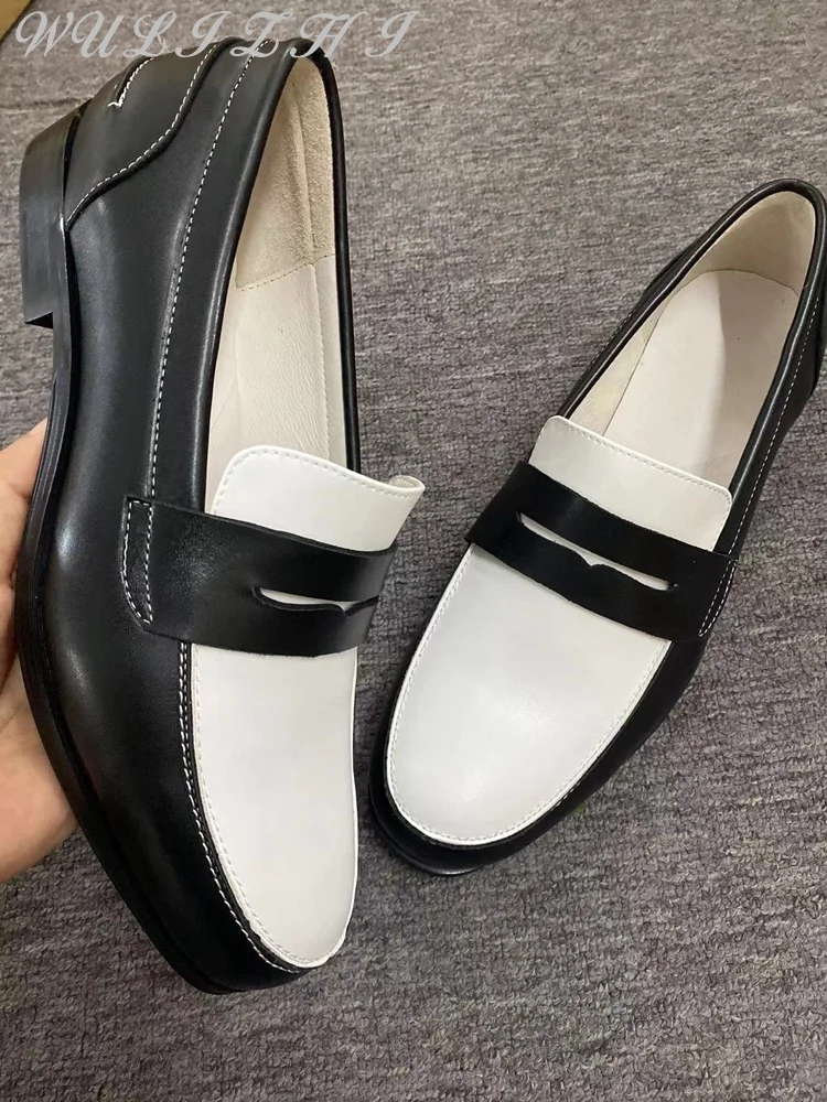 

British Genuine Leather Loafers Formal Business Leather Slip On Breathable Banquet Dress Shoes Men's Black White Casual Shoes