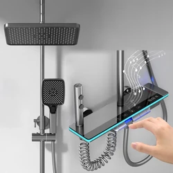 Grey Shower Set Bathroom Hot and Cold Mixer Shower Mixer LED Digital Ambient Light Bathtub Wall Mounted Shower System