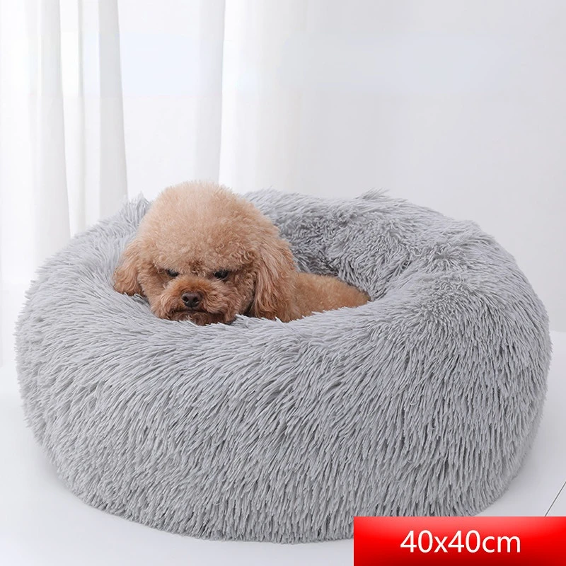 

40cm Round donut dog and cat bed long hair cuddle removable machine washable pet pillow bed for small pets