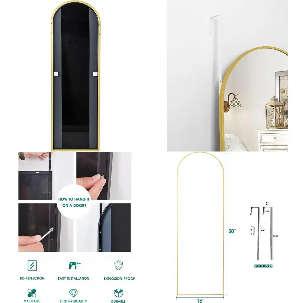 

Arched Frameless 16x50 Gold Wall Mirror for Over-the-Door Use