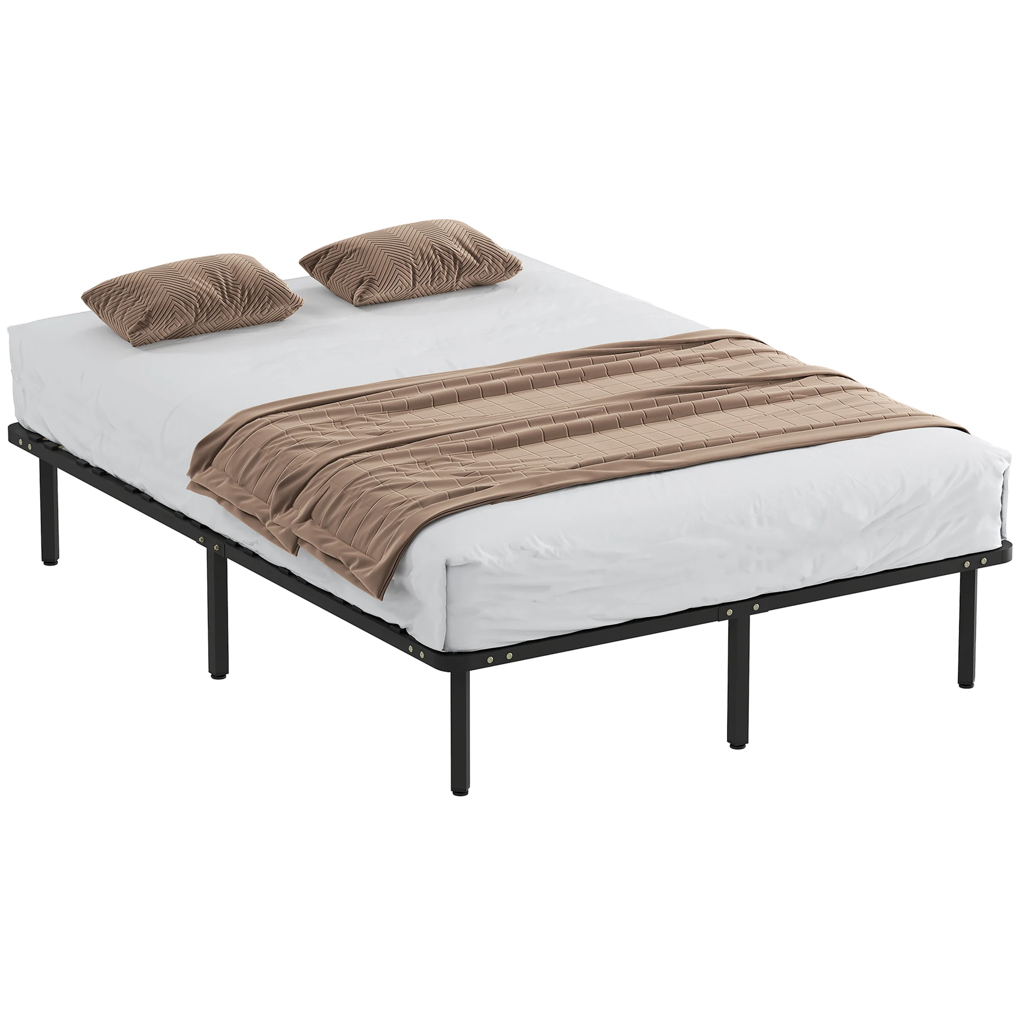 Estructura de Cama 140x190 cm con Marco de Acero, Láminas de Alamo y Espacio de Almacenamiento, Carga 500 kg, Negro