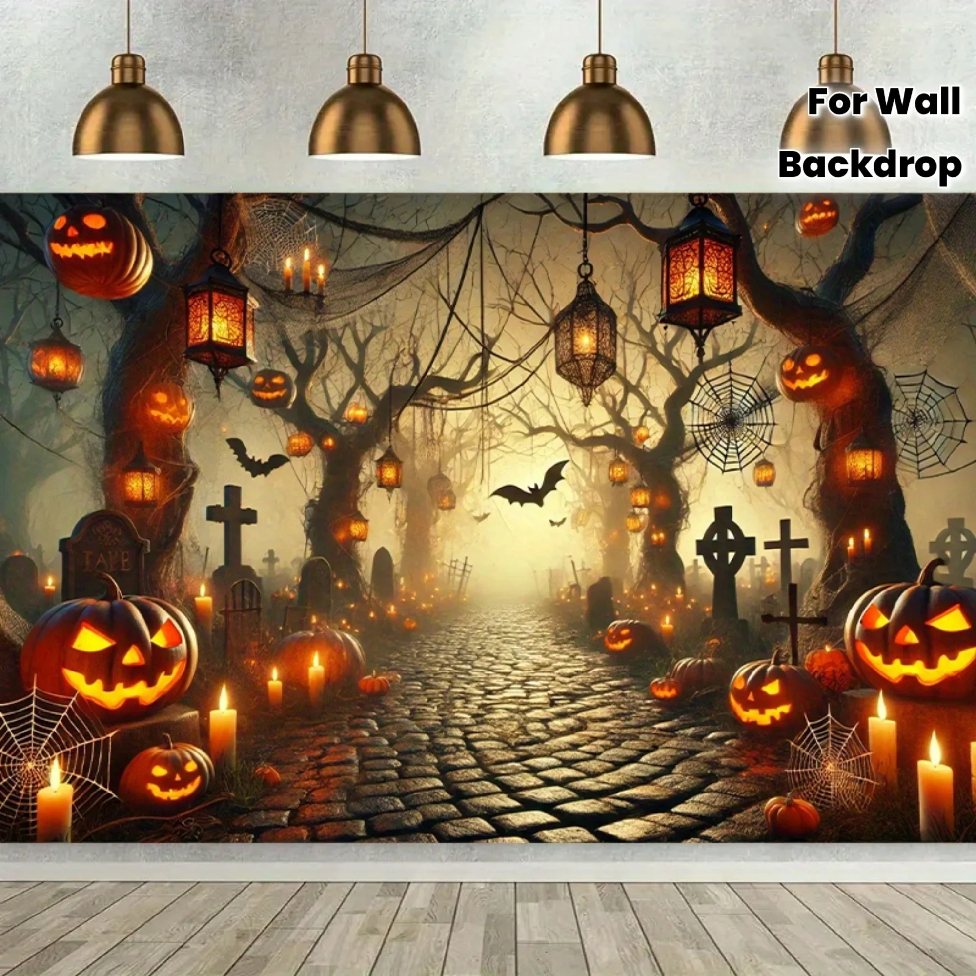 Drapeau de fond 1 pièce, tissu de fond pour chemin de lanternes d'Halloween pour décoration murale, revêtement mural en fibre de polyester, yzb