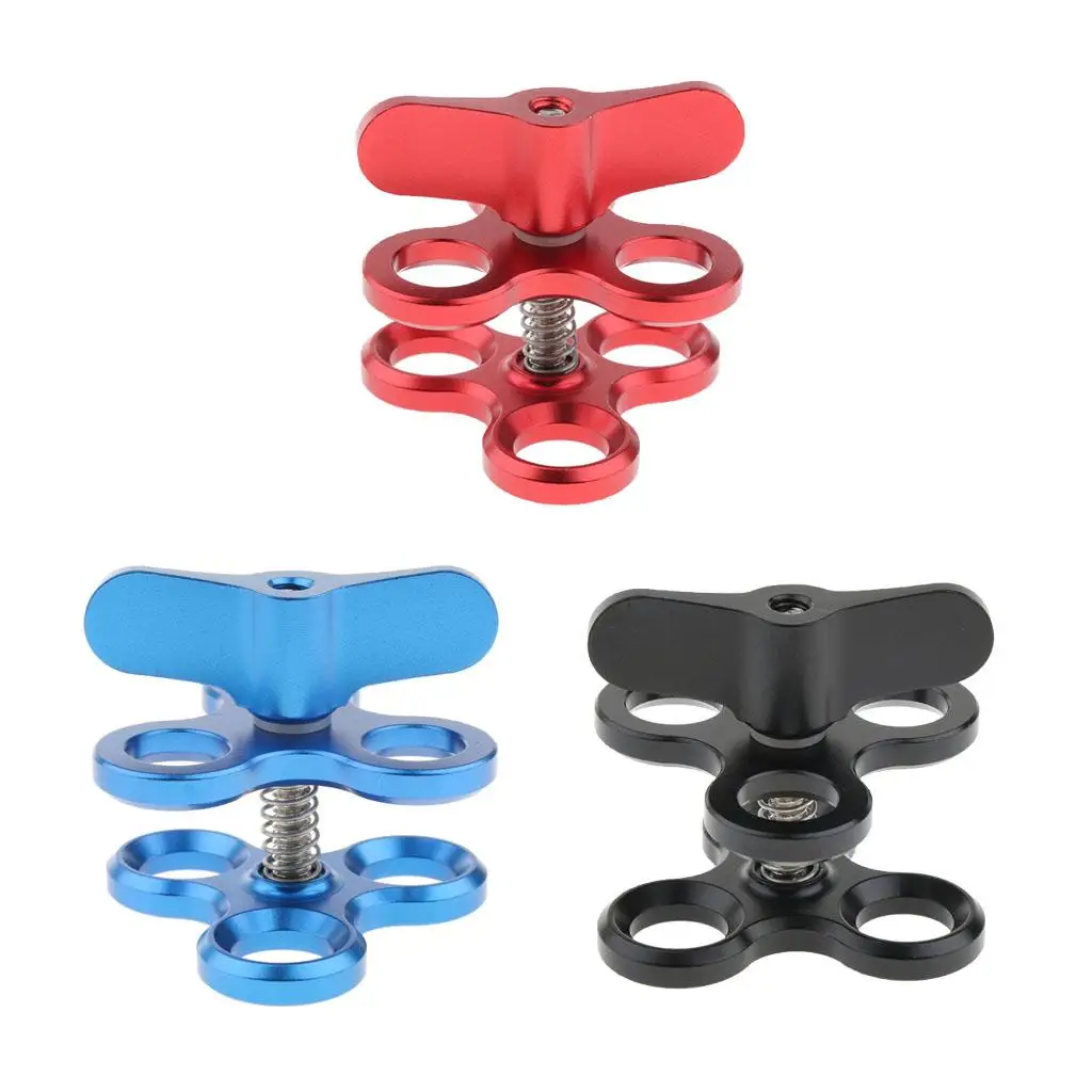 1 Inch Triple Ball Clamp Aluminum Butterfly Clip Diving Holder Joint Arm Mount for Underwater Photography