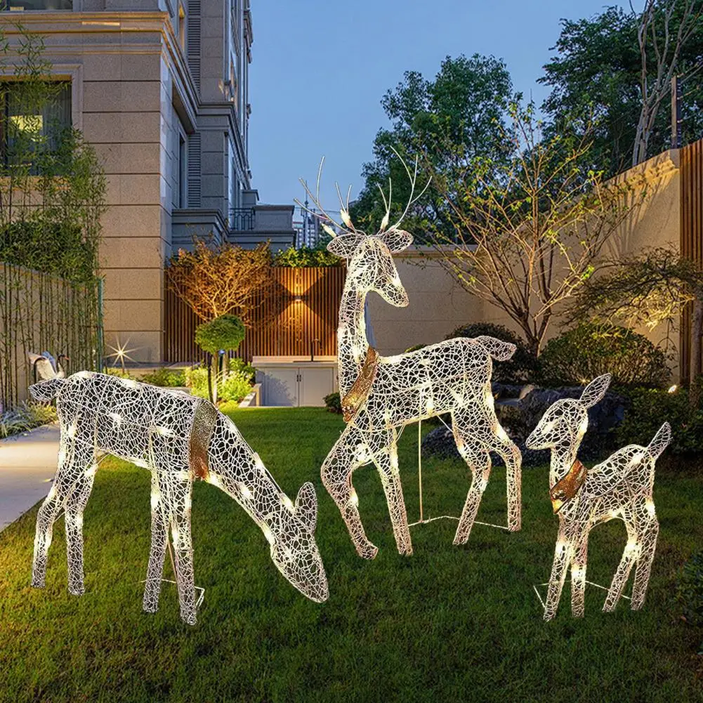 1 Pc/3 Pcs Glowing Christmas Deer Metal Frame Reindeer Family Ornament Xmas Decorations with Built-in Lights Home Decoration