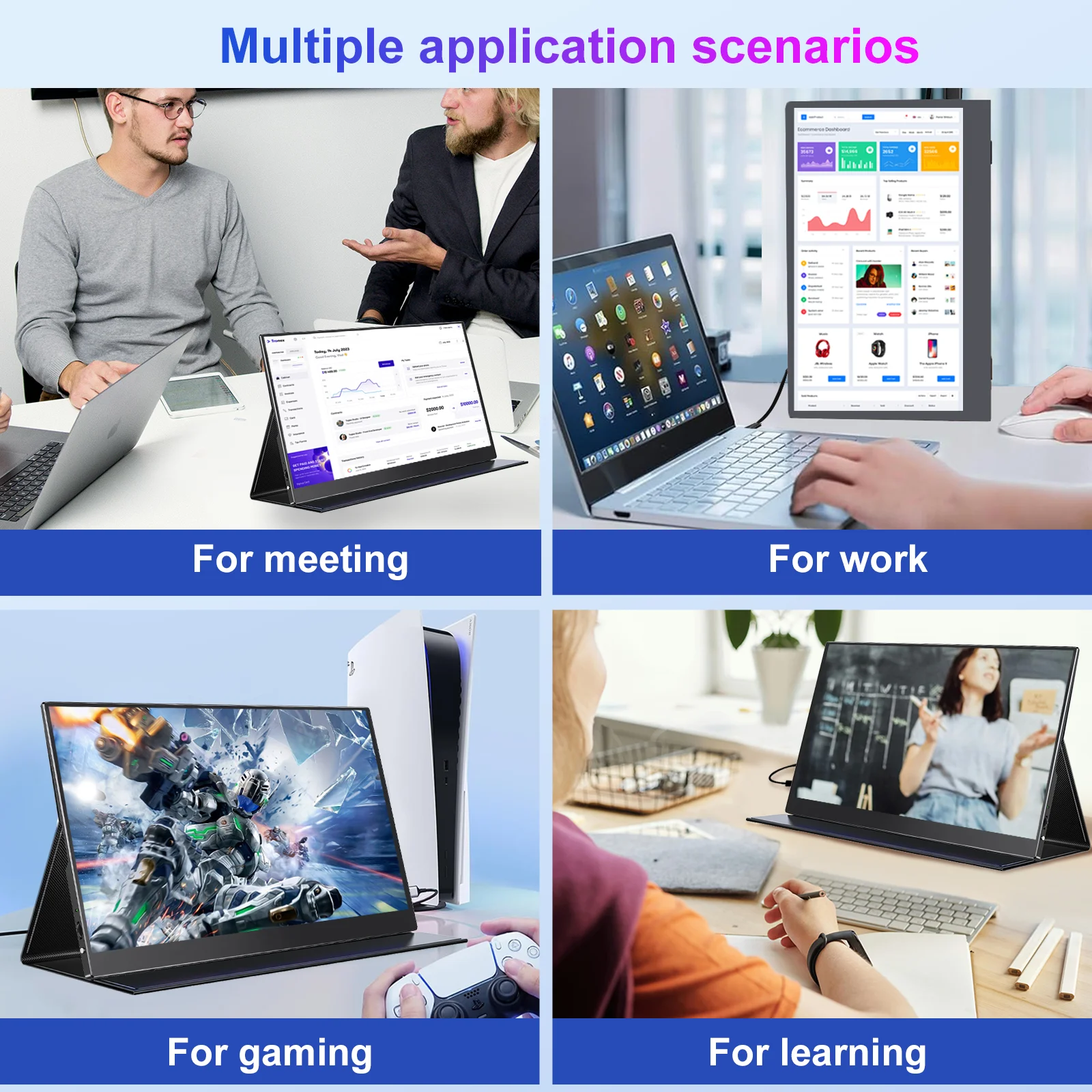 2.5K Portable Monitor 13.3” 2560x1600 External Display 16:10 Second Monitor Screen Type-C HDMI for Xbox Switch PS Phone