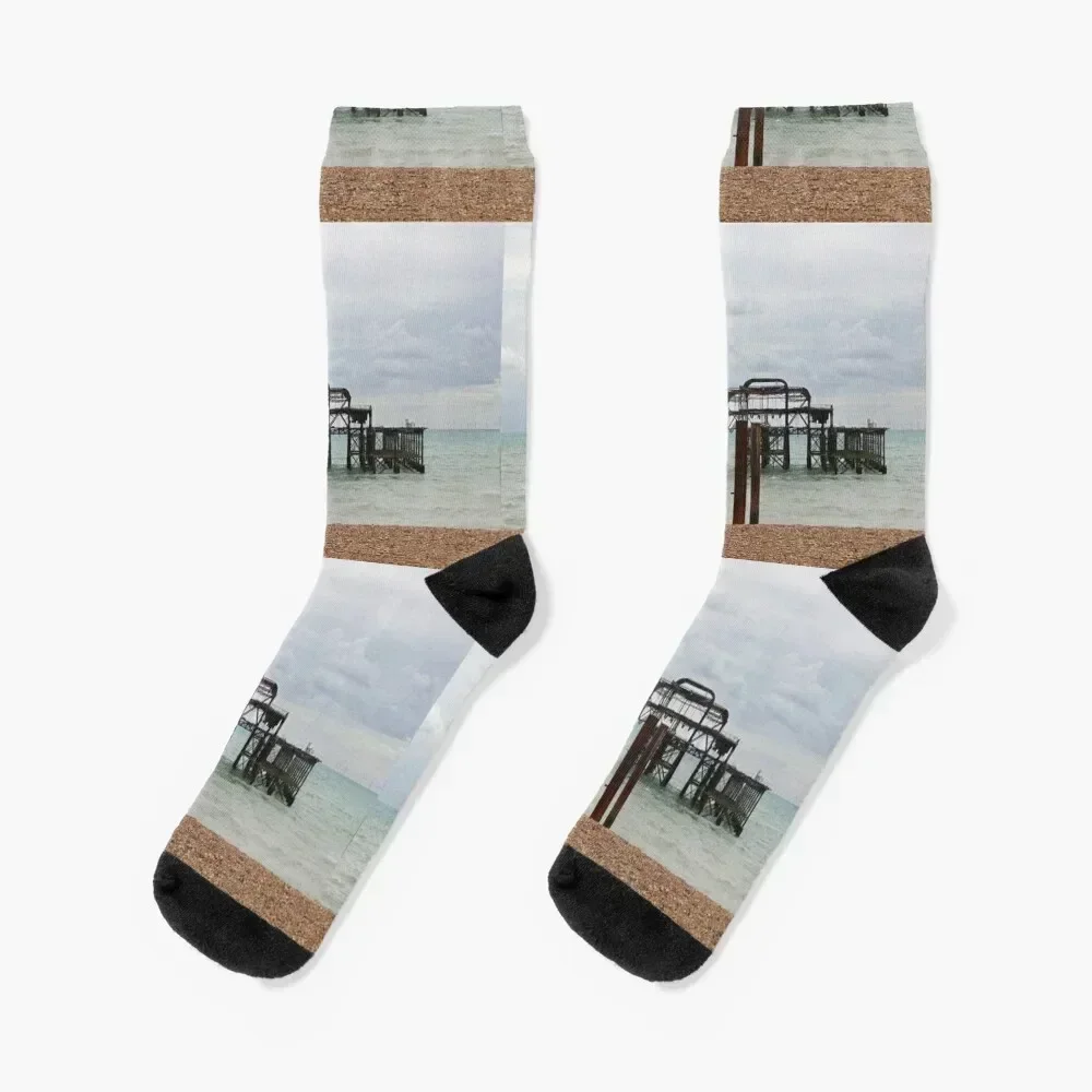 

Brighton West Pier Socks floral colored japanese fashion Men's Women Socks Men's