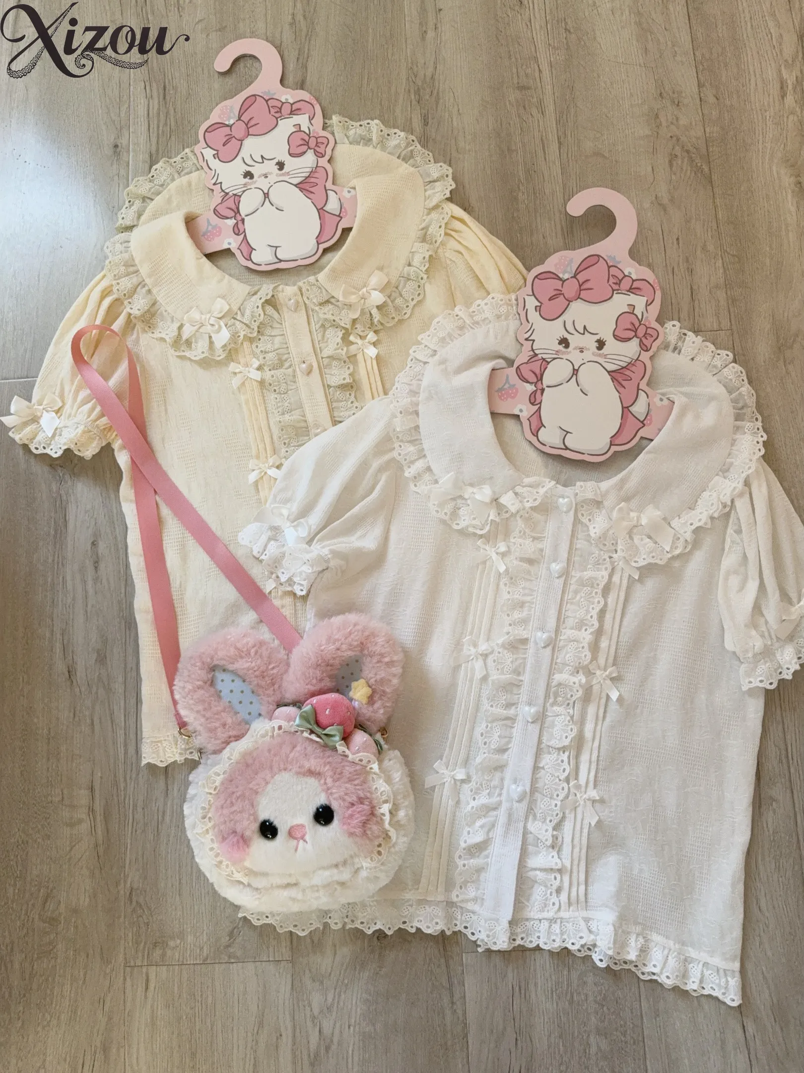 Chemises Lolita col de poupée à nœud Blusas Femininas chemise à manches longues à manches courtes couleur unie mode femmes hauts été