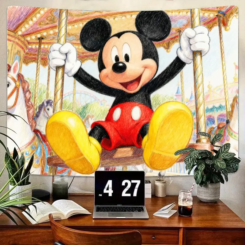 

1 шт., гобелен-карусель с Микки Маусом Диснея, милый мультяшный полиэстер, настенное искусство, забавная детская комната, гостиная, спальня, декор в общежитии, Boy Gi
