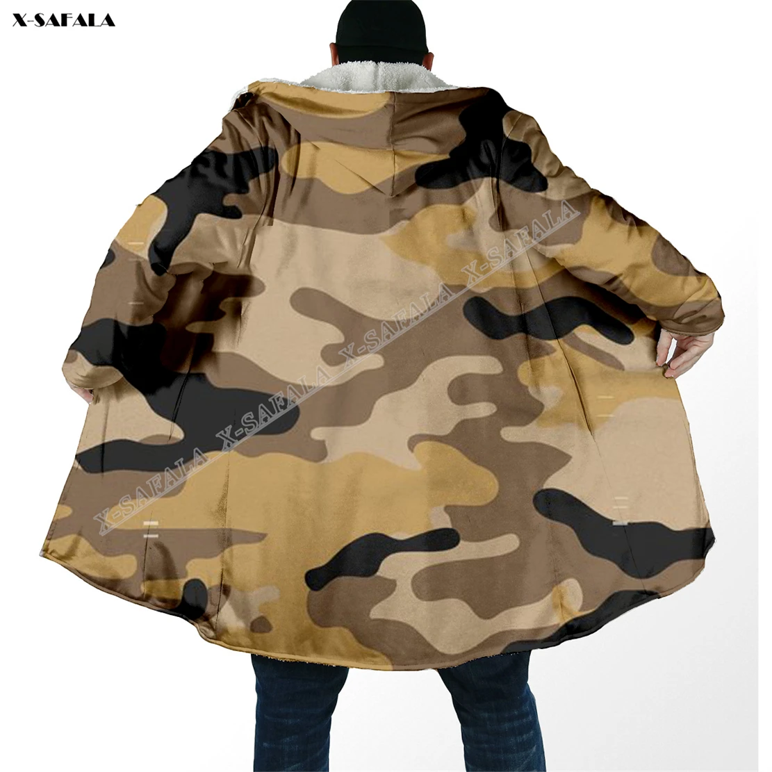 

Throw Army Camo Pattern 3D Printed Overcoat Hooded Blanket Coat Robe Fleece Loose Men Female Cloak Windproof