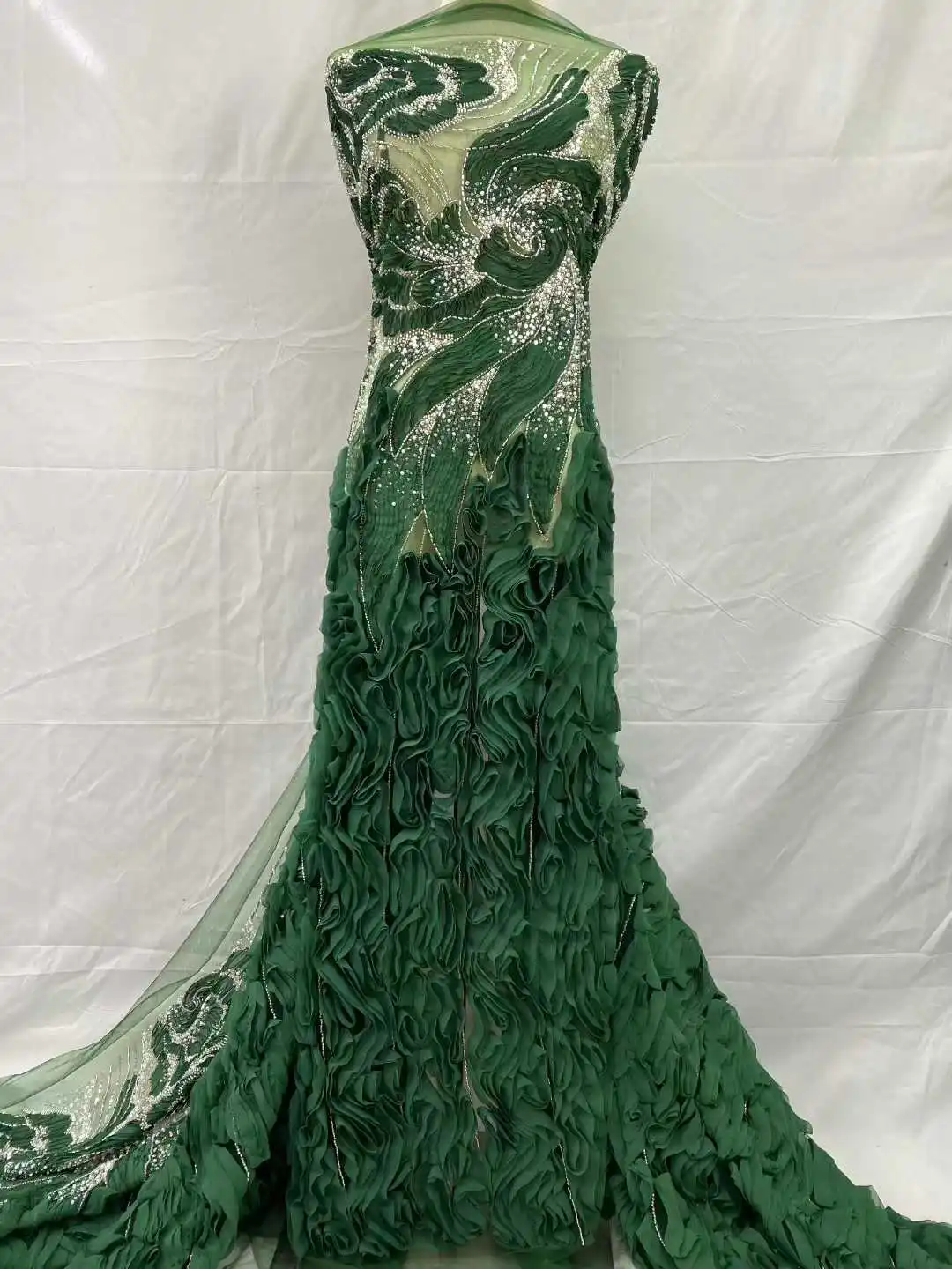 

African Lace Fabric 2025 High Quality French 3D Flower Sequins Embroidery Beads Tulle Lace Fabric For Party Dress