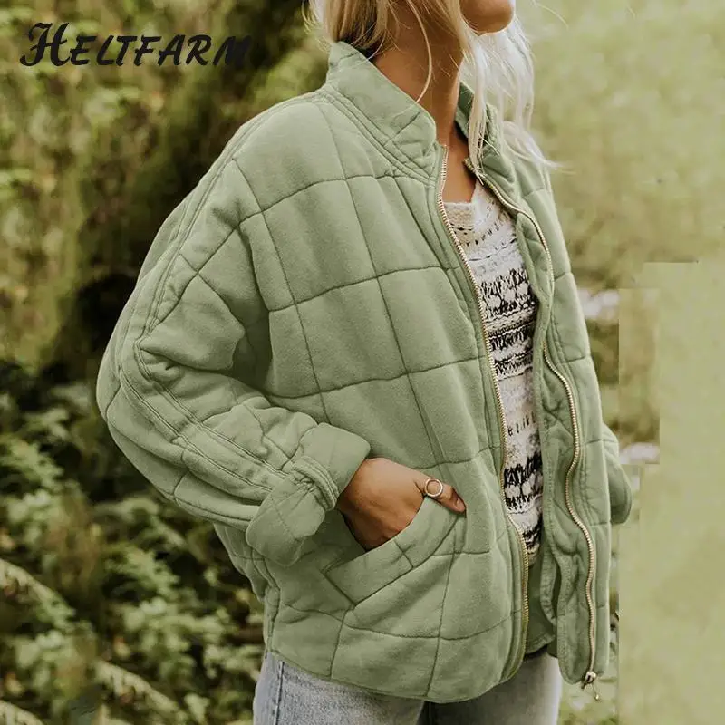 Veste matelassurera à col montant pour femme, veste zippée légère et chaude, poches, automne