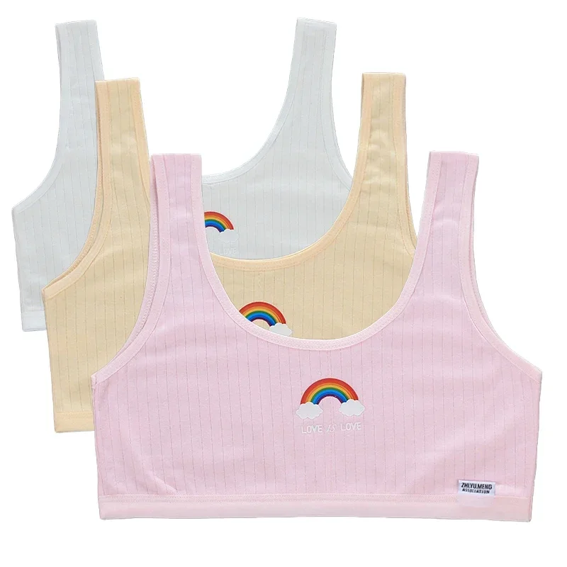 3pcs Cotton Teen Girls Training Bra Puberty Adolescent Vest Wireless Sports Bras Children Tank Tops Kids Brassiere