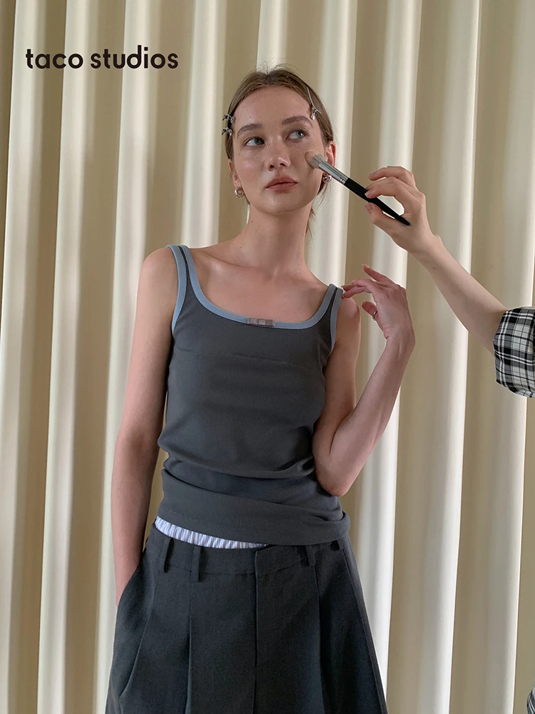 

Женский модный повседневный топ-жилет Taco Studios ручной работы с декоративными узлами, U-образным вырезом, эффектом похудения, из смесового хлопка