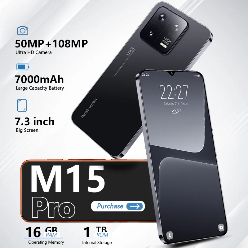 Smartphone M15 Pro 7.3" HD | Bateria 7800mAh | 1TB Dual Chip