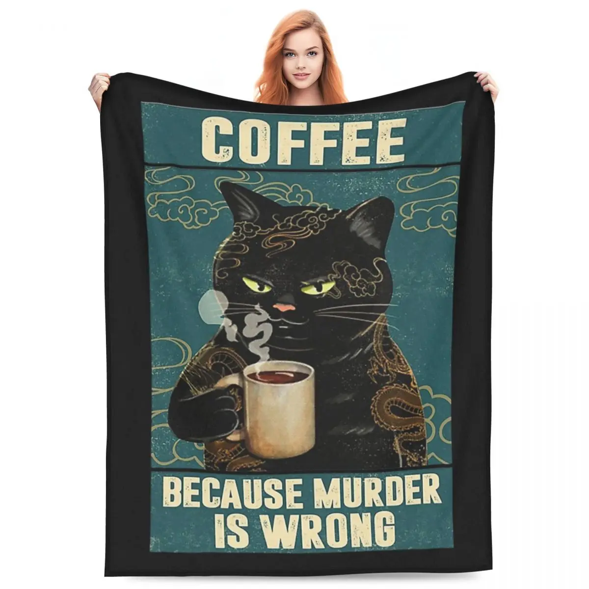 

Black Cat Coffee Blankets Flannel Sofa Throw Blanket Super Soft Throw Blankets for Couch Bedding Office Throws Bedspread Quilt