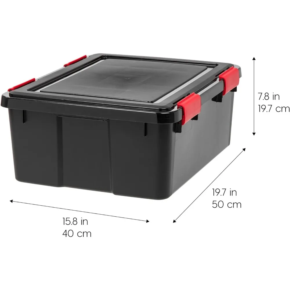 4-Pack Weatherproof Storage Bins with Lids, Stackable Plastic Tote Boxes for Home Organization & Outdoor Use