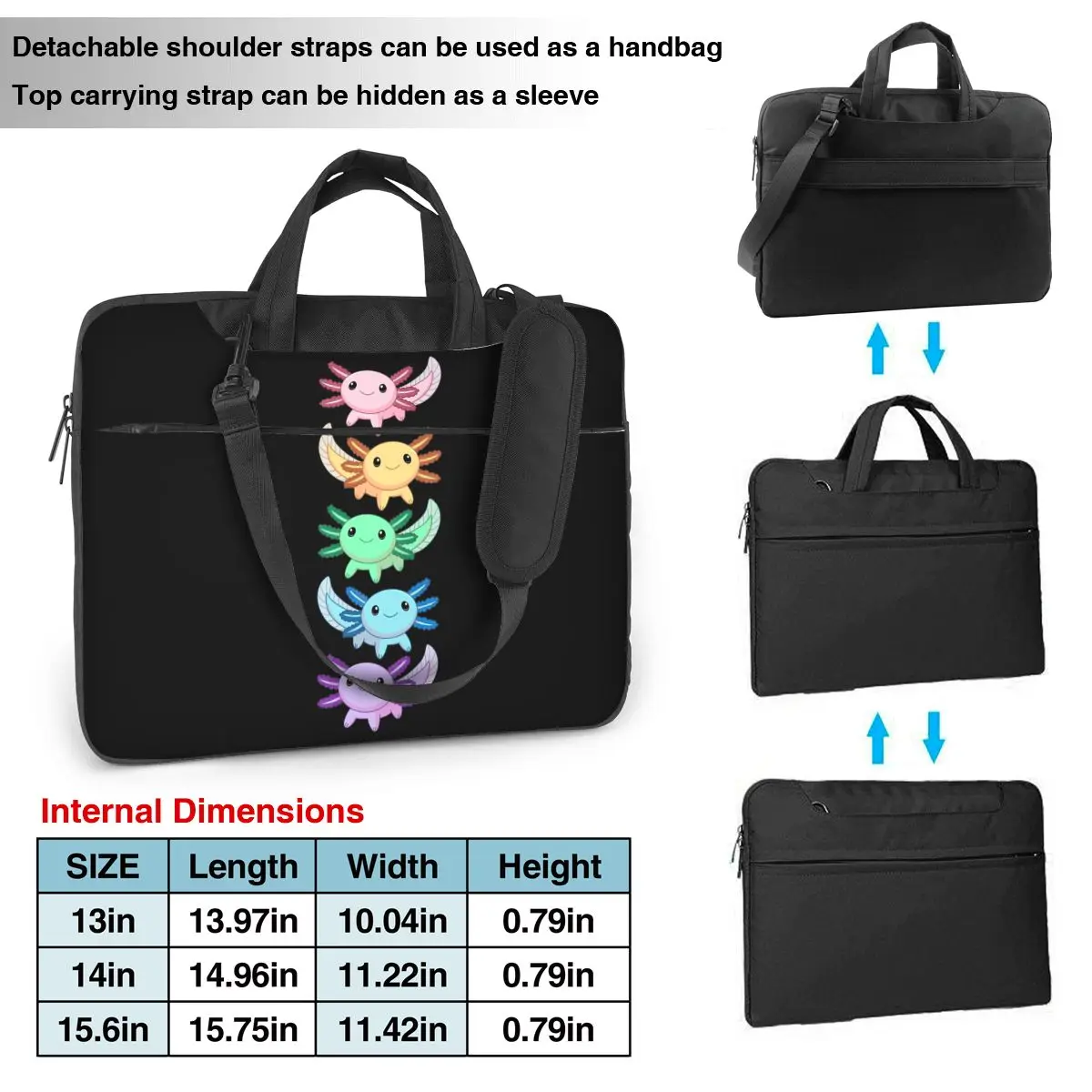 Rainbow Axolotl Laptop Bag Shockproof Case Computer Bag 13 14 15.6 Inch Crossbody Laptop Pouch For Macbook Pro Air