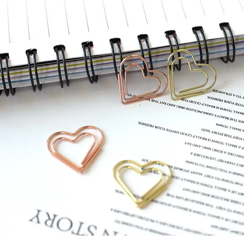 20Pcs Metal Paper Clips Hearts Colorful Mini Binder Clip Bookmark Book Envelope Clip Stationery School Office Binding Supplies