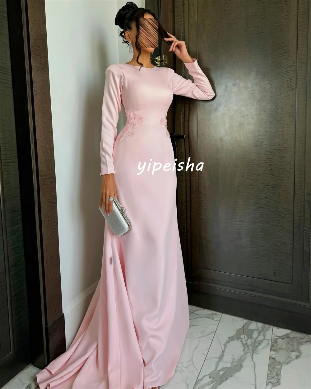 Customized Fashion Sizes Available Jersey Pleat Flower Beading Mermaid Scoop Neck Long Dresses Bespoke Occasion Dresses Formal image 4