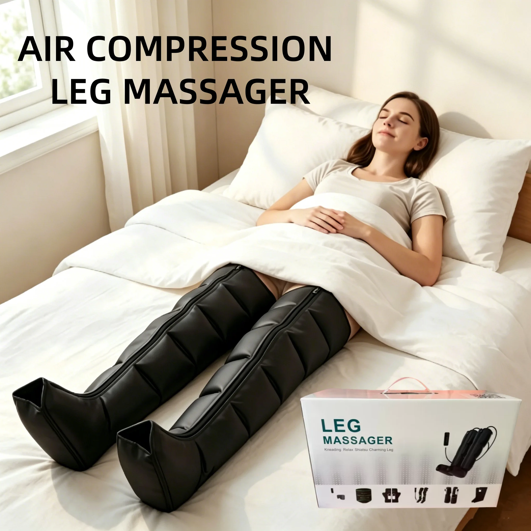 

Jinkairui Professional Section 6 Leg Massager Rechargeable 360° Airbag Wrapping Portable Wireless Design for Relaxation Comfort