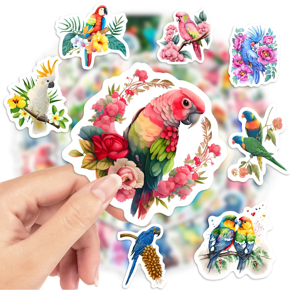 Watercolor Parrot Stickers Colorful Bird DIY for Laptop Skateboard Luggage Cup Bike Motorcycle Phone PVC Waterproof Child Toys