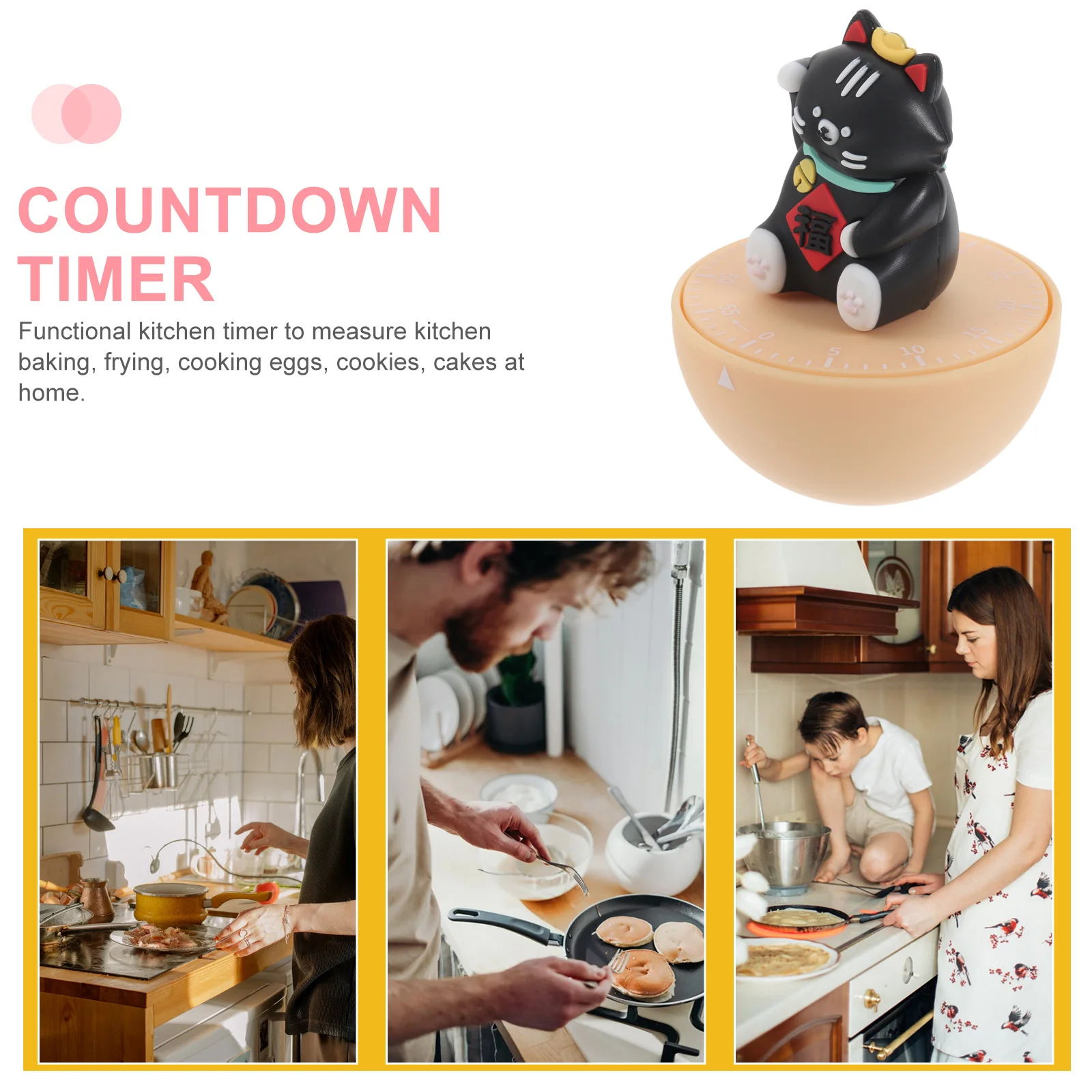 

Mechanical Kitchen Timer Cute Cat Shape Manual Countdown Timer for Cooking Management Loud Alarm Tool